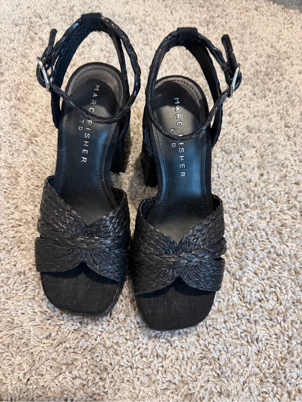 Marc Fisher Black Braided Platform Sandals with Ankle Strap